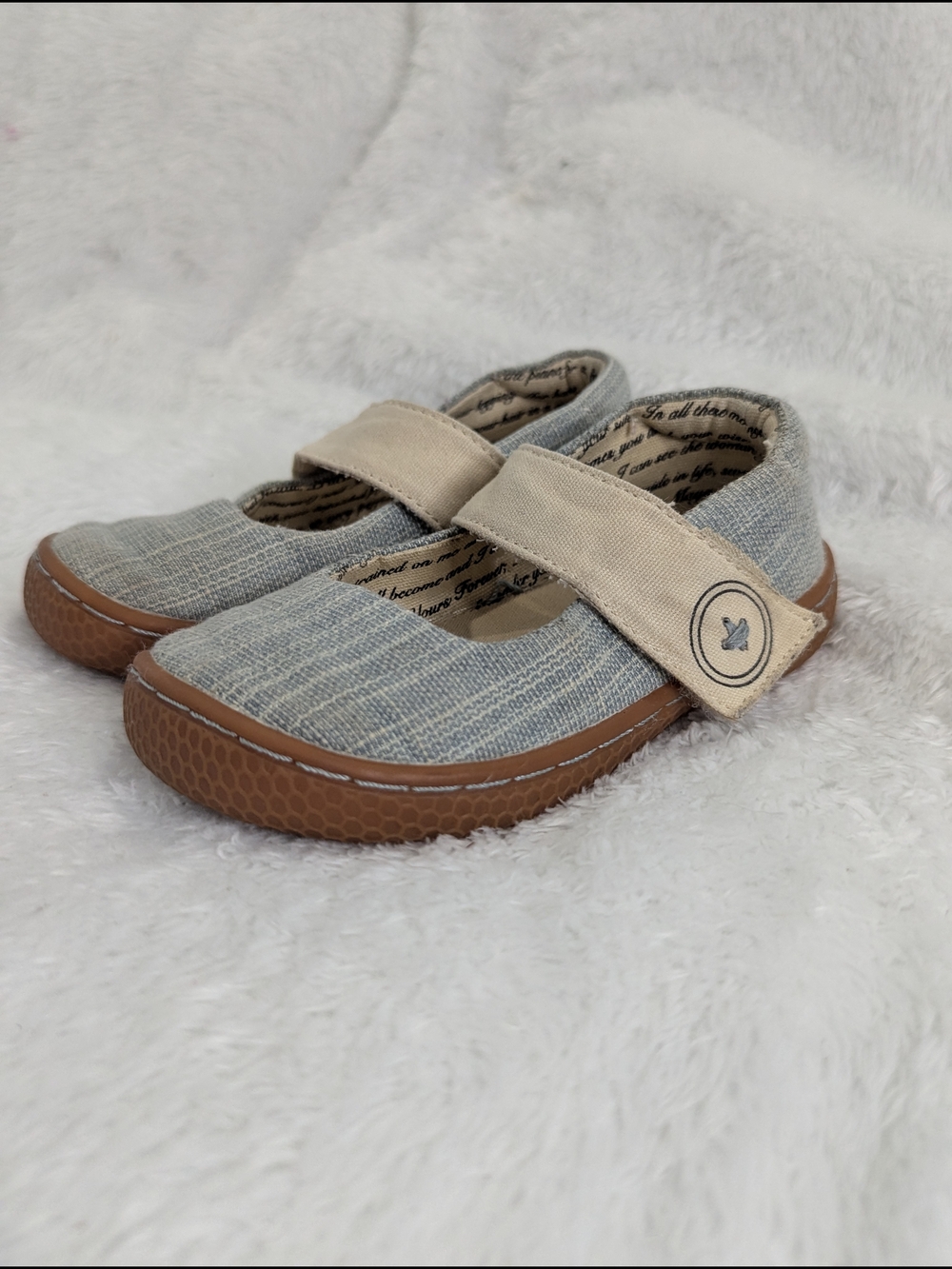 Livie & Luca Light Blue Fabric Mary Janes with Tan Strap